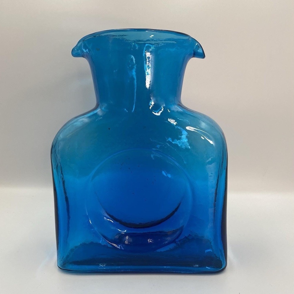 MCM‎ 1960's Vintage Blenko Art Glass Water Bottle Teal 8 1/4"